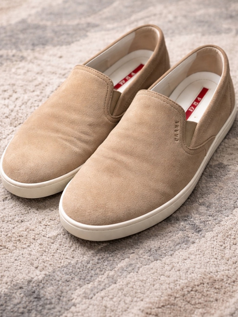 Prada Women's Slip-On Suede Sneakers in Beige